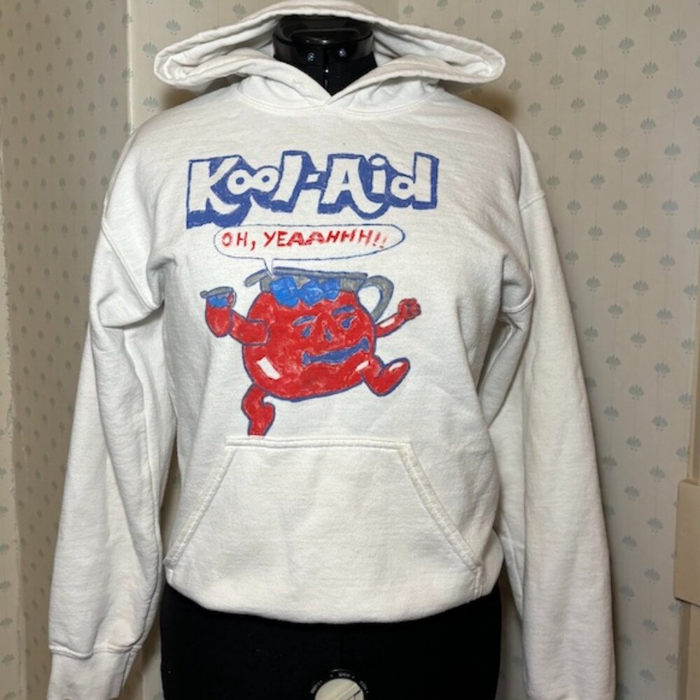 Hand Painted Kool Aid "Oh Yeah!"" Hoodie | White | S